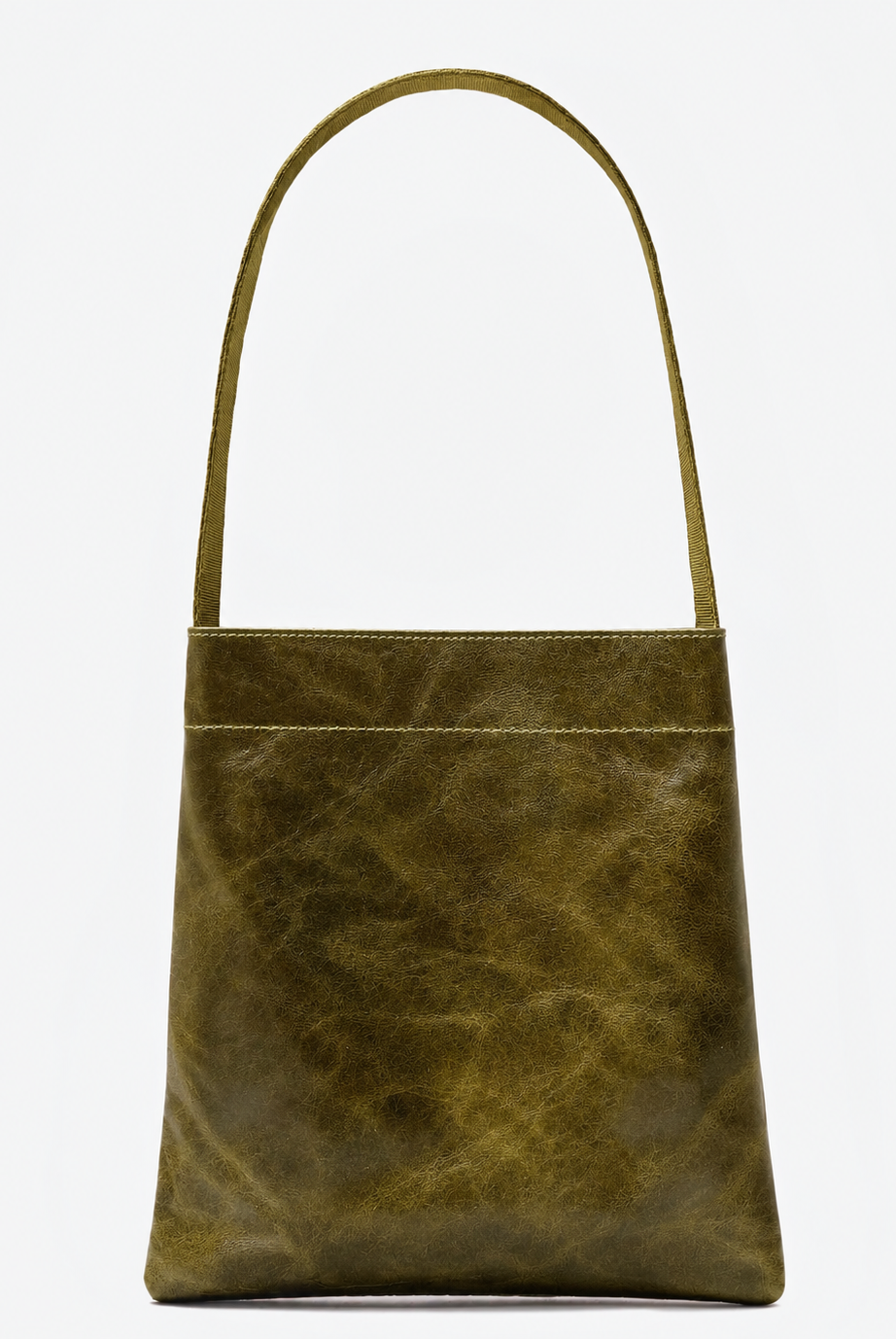 Lea Bag Military Green borsa a spalla in pelle verde militare, vista frontale, Amimi Milano