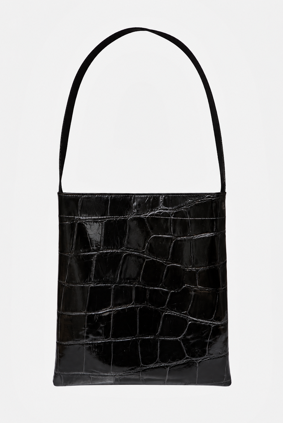 Lea Bag Maxi Cocco Black borsa a spalla in pelle stampa cocco nera, vista frontale, Amimi Milano