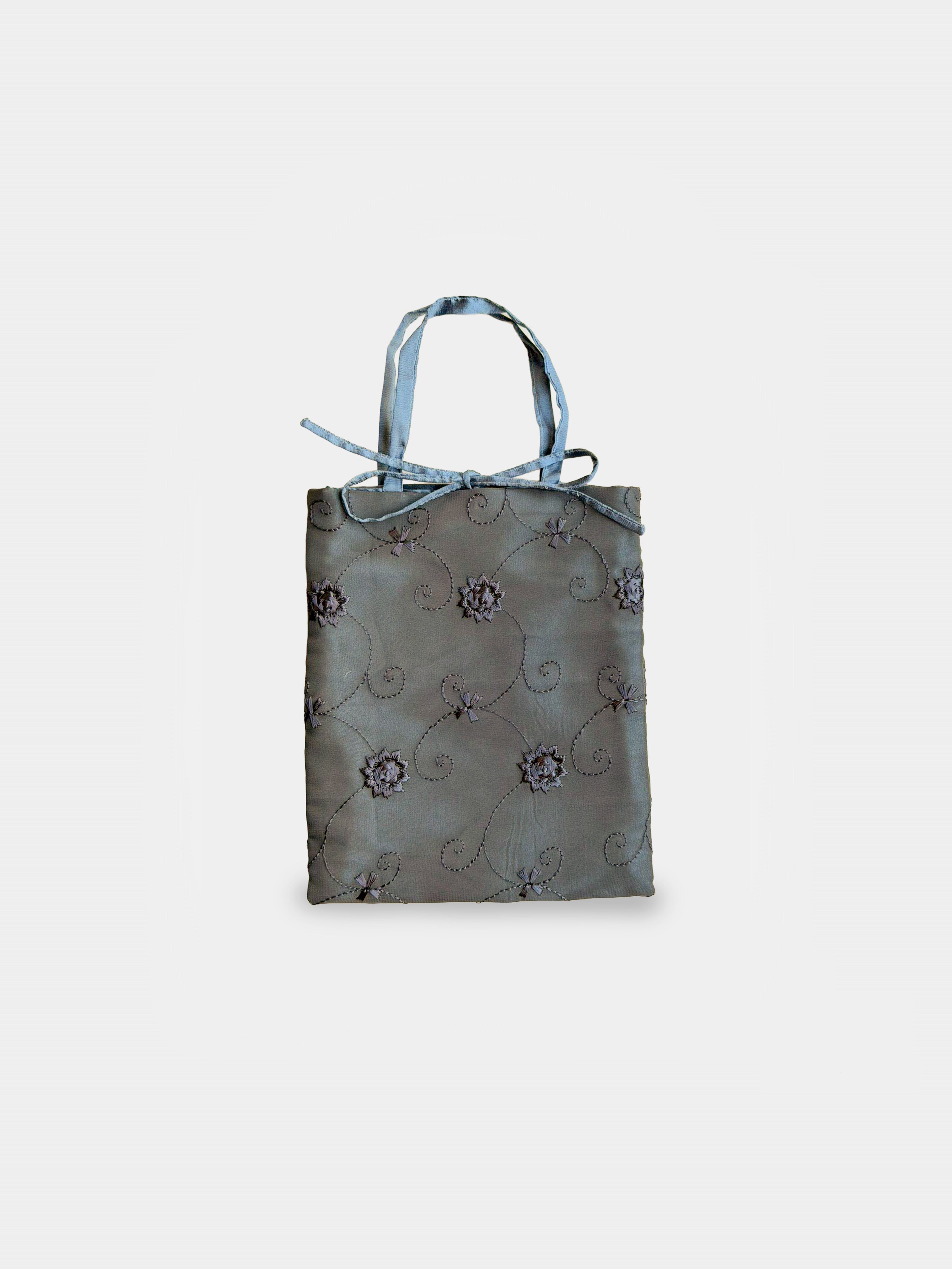 Agata Bag Floral Grey borsa da sera in tessuto ricamato Amimi Milano