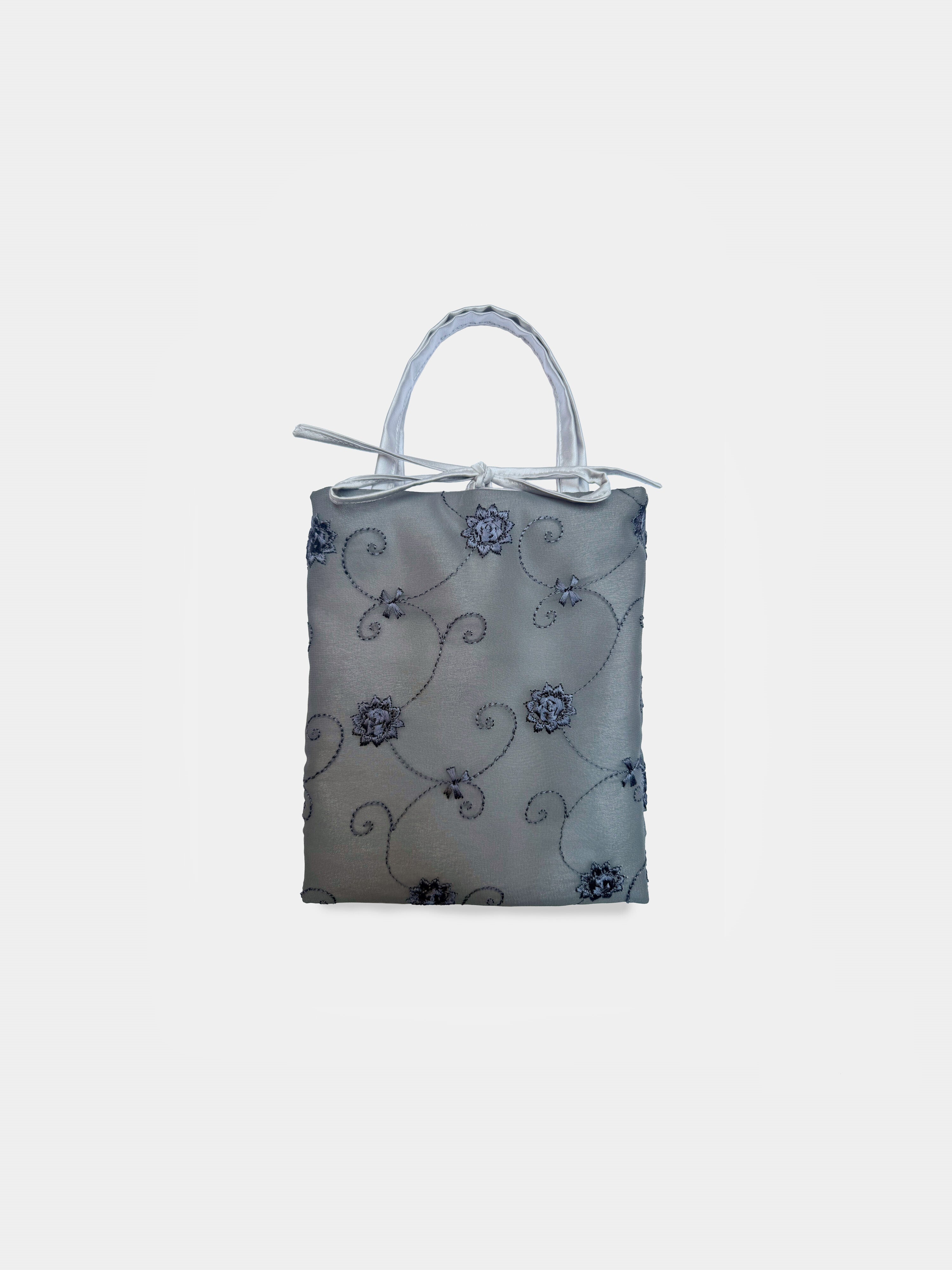 Agata Bag Floral Light Grey borsa da sera in tessuto ricamato Amimi Milano