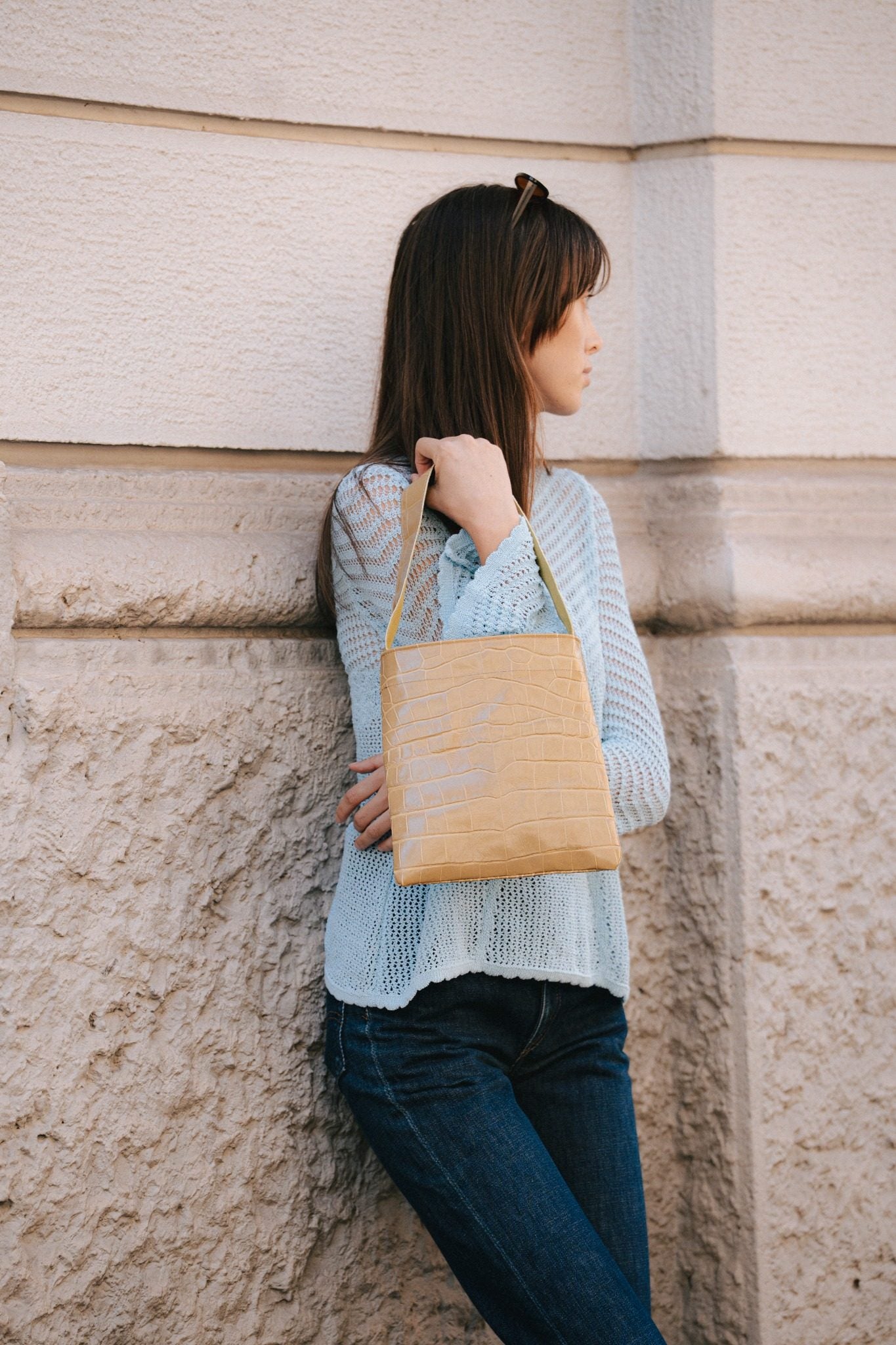 Lea Bag Cocco Beige in pelle stampa cocco beige fatta a mano Amimì Milano
