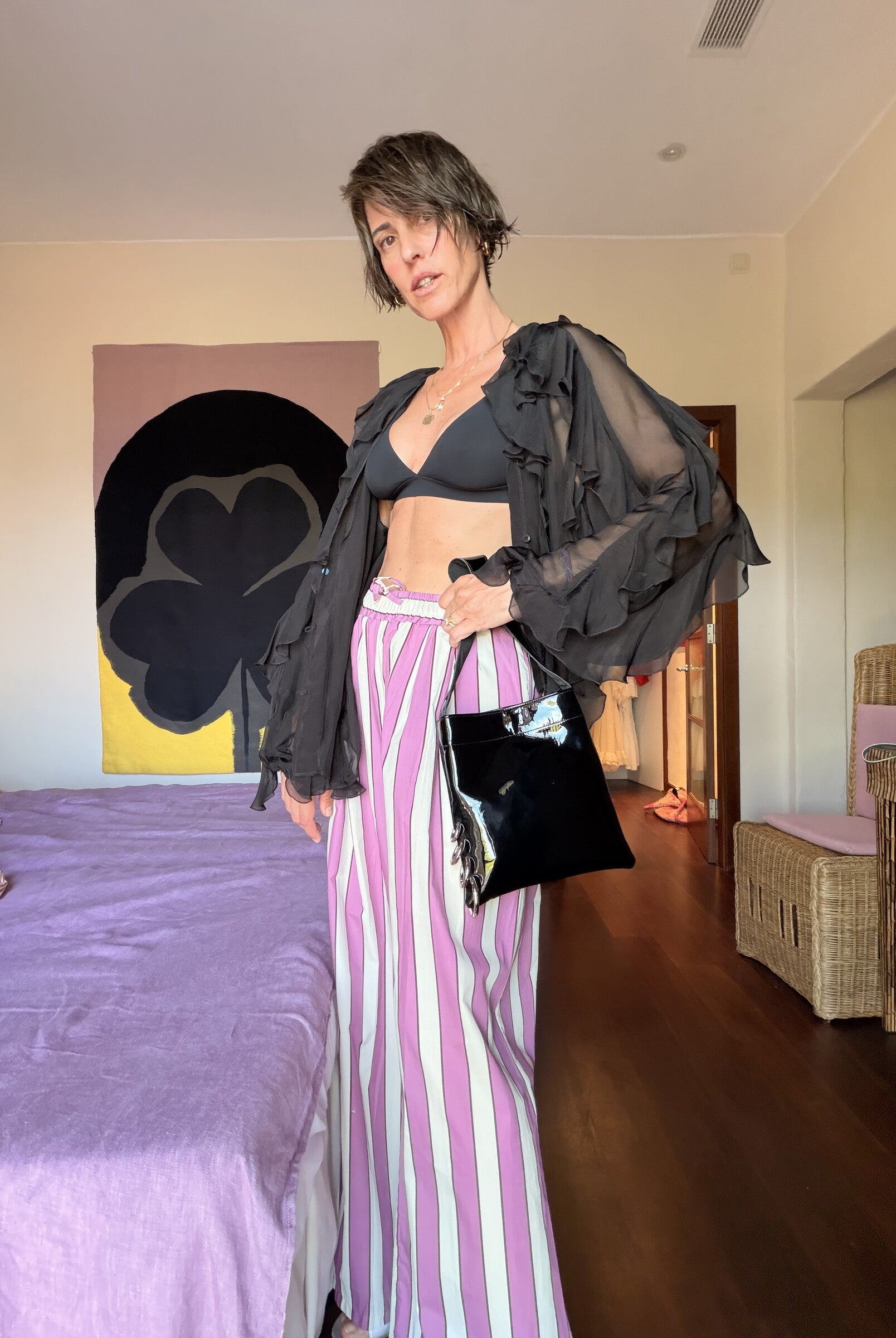 Lea Bag x Rita Black Piercing borsa in vernice nera con anelli Amimi Milano
