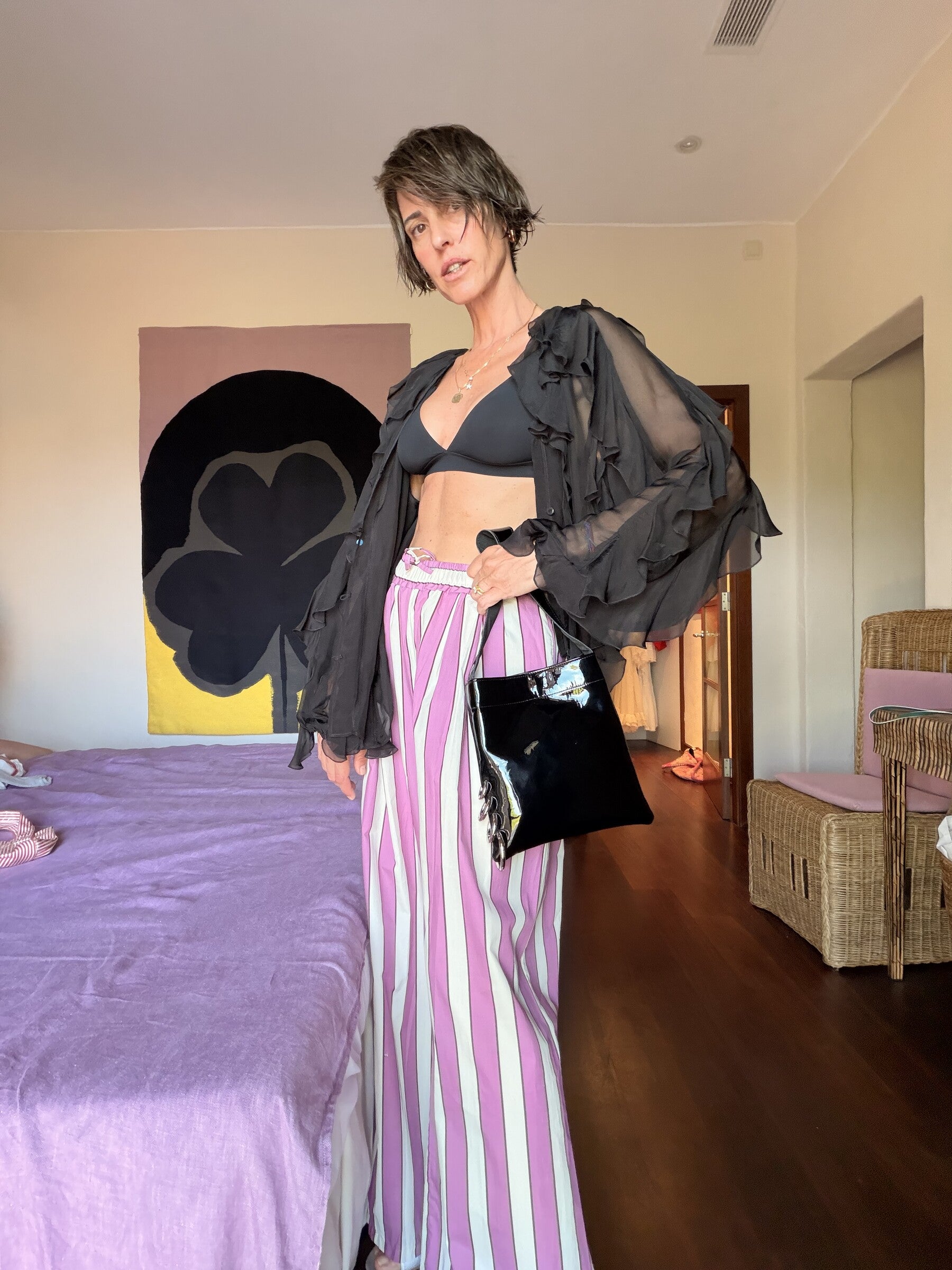 Lea Bag x Rita Black Piercing borsa in vernice nera con anelli Amimi Milano