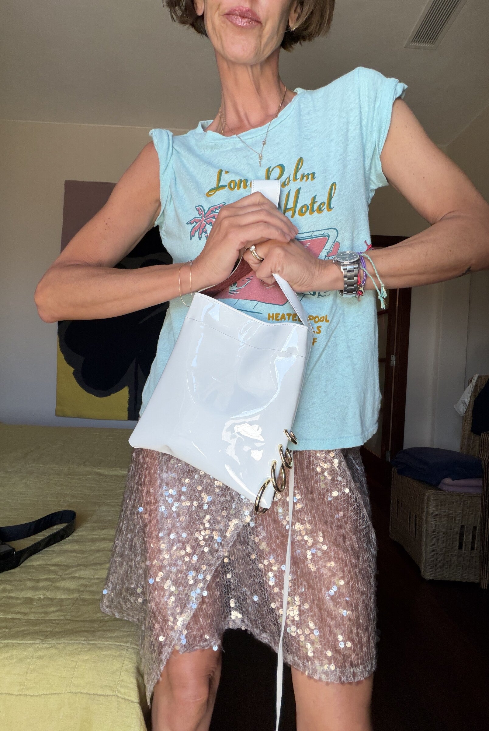 Lea Bag x Rita White Piercing borsa in vernice bianca con anelli Amimi Milano