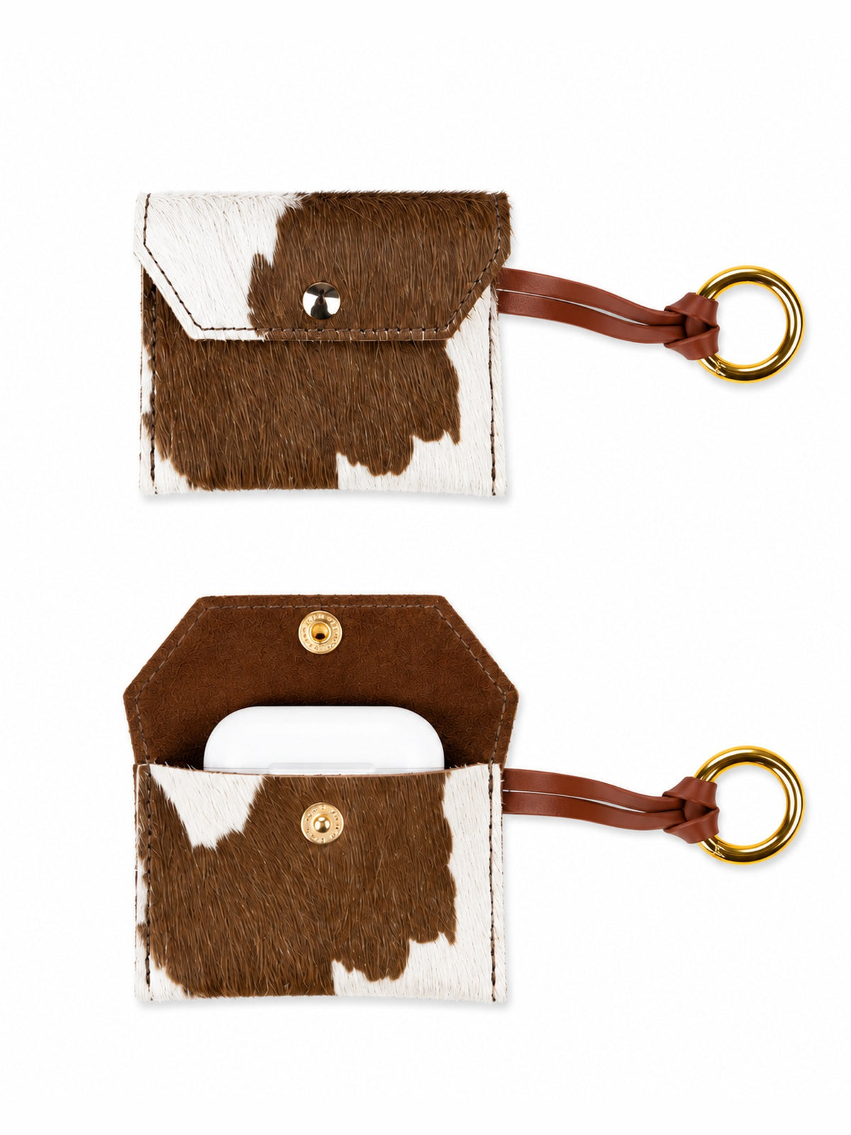 AirPods Case Brown White Pony cavallino marrone e bianco chiusa e aperta Amimì Milano