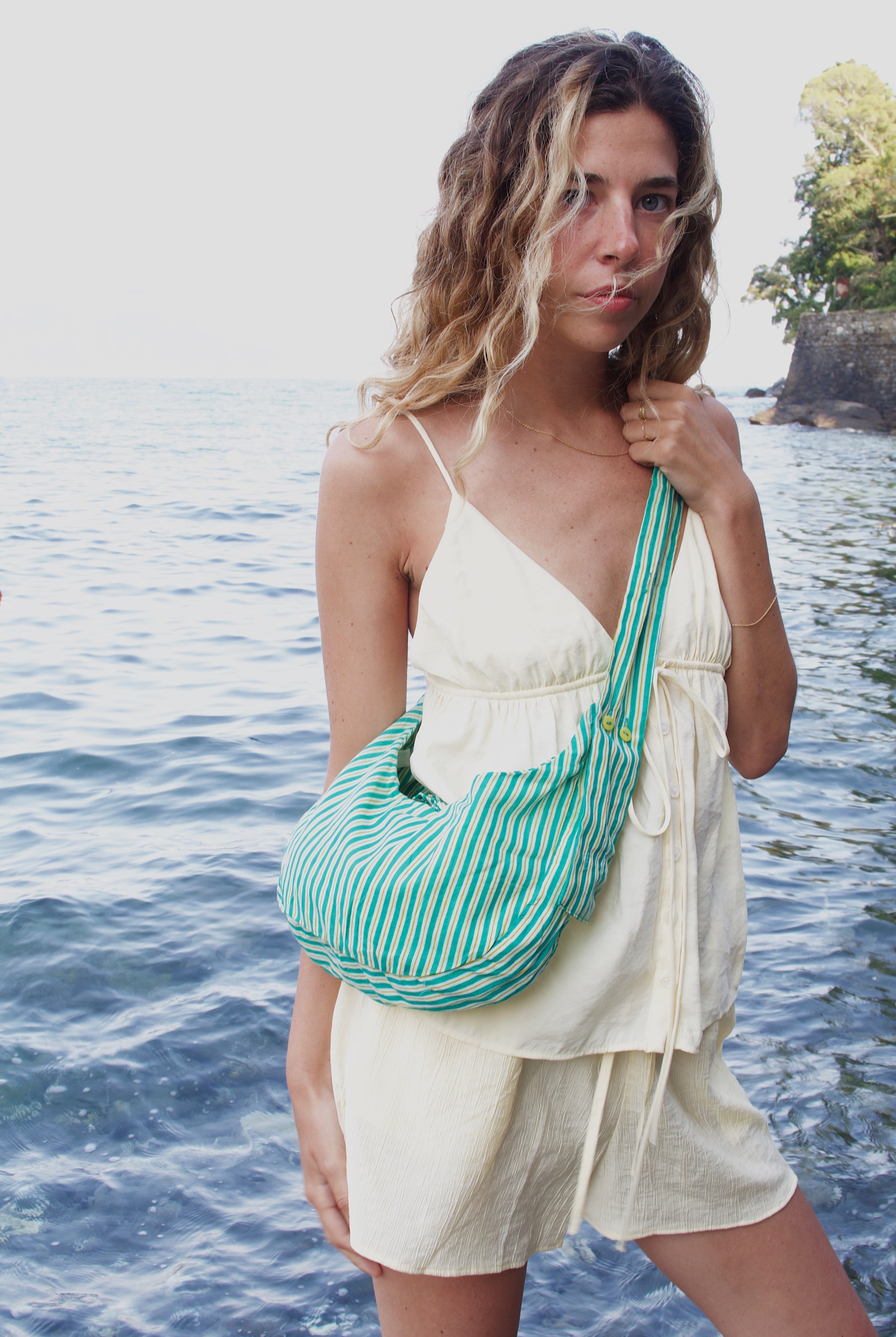 Nina Bag Stripes Mint in cotone Amimi Milano