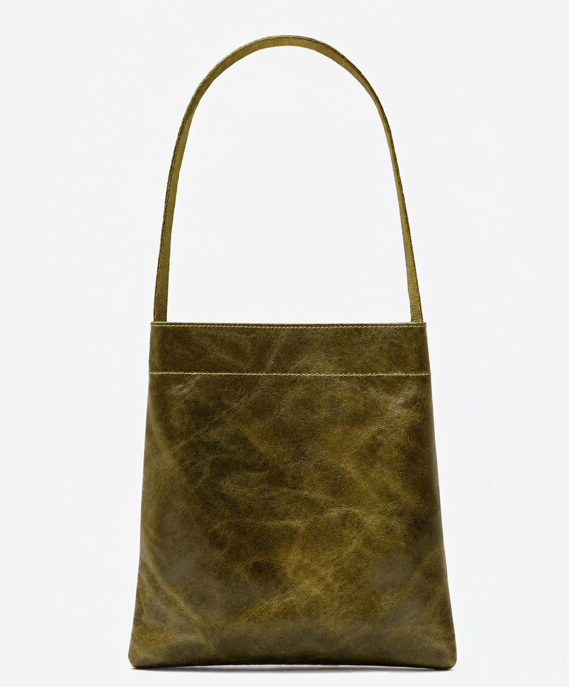Lea Bag Military Green borsa a spalla in pelle verde militare, vista frontale, Amimi Milano