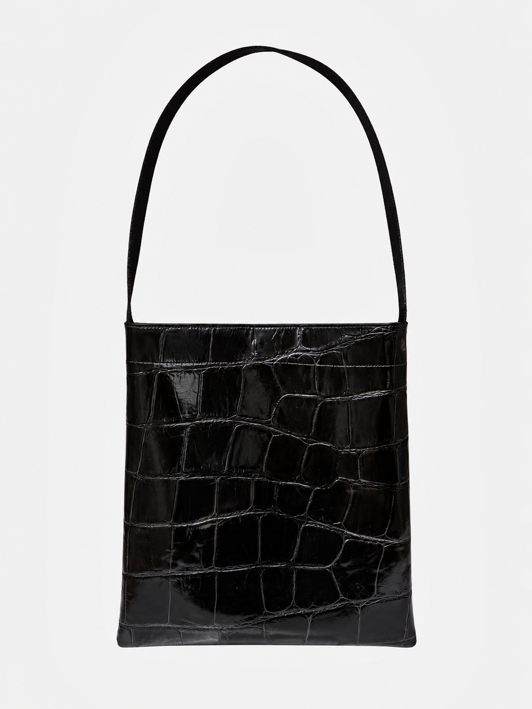 Lea Bag Maxi Cocco Black borsa a spalla in pelle stampa cocco nera, vista frontale, Amimi Milano