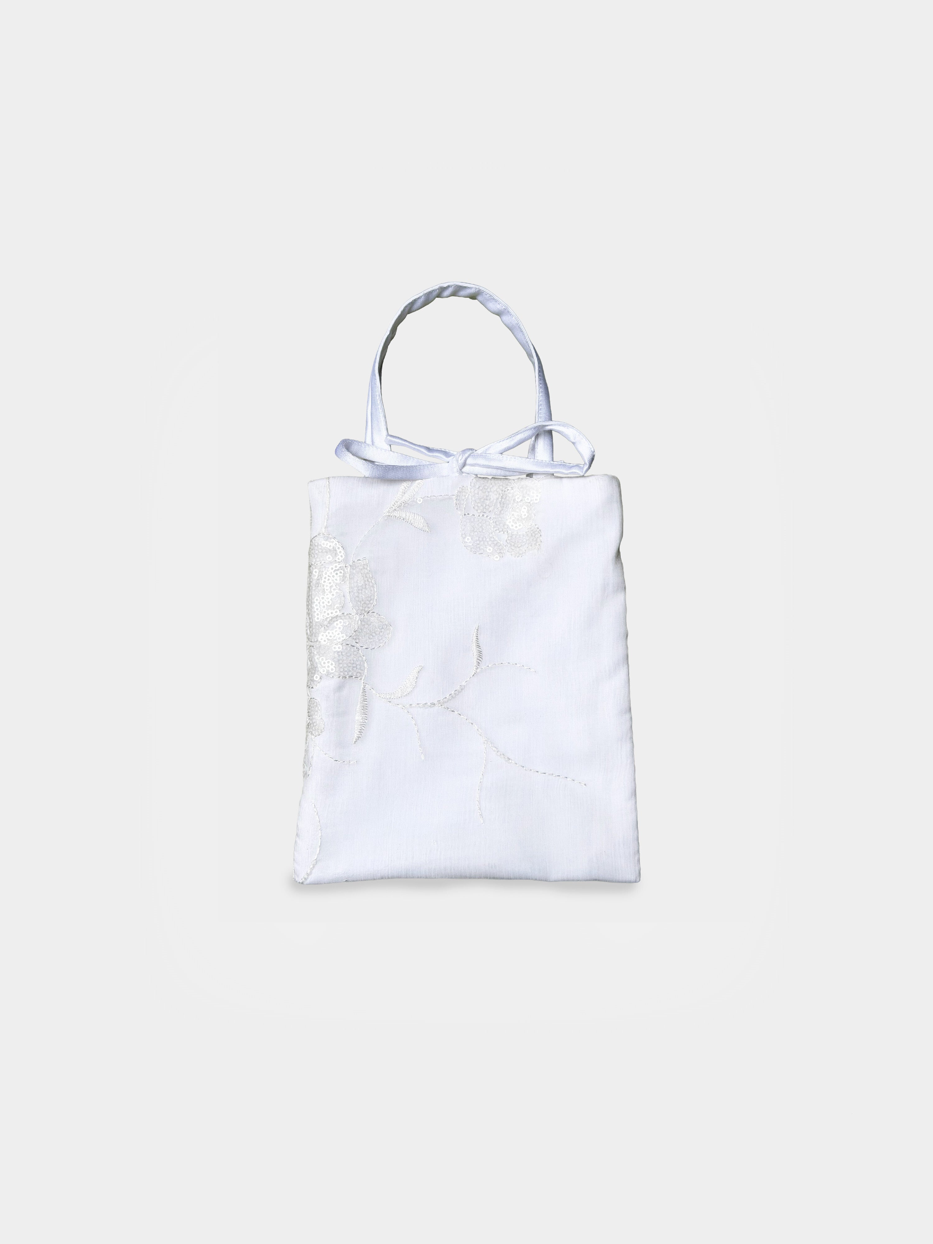 Agata Bag Embroidery White borsa da sera in organza ricamata Amimi Milano