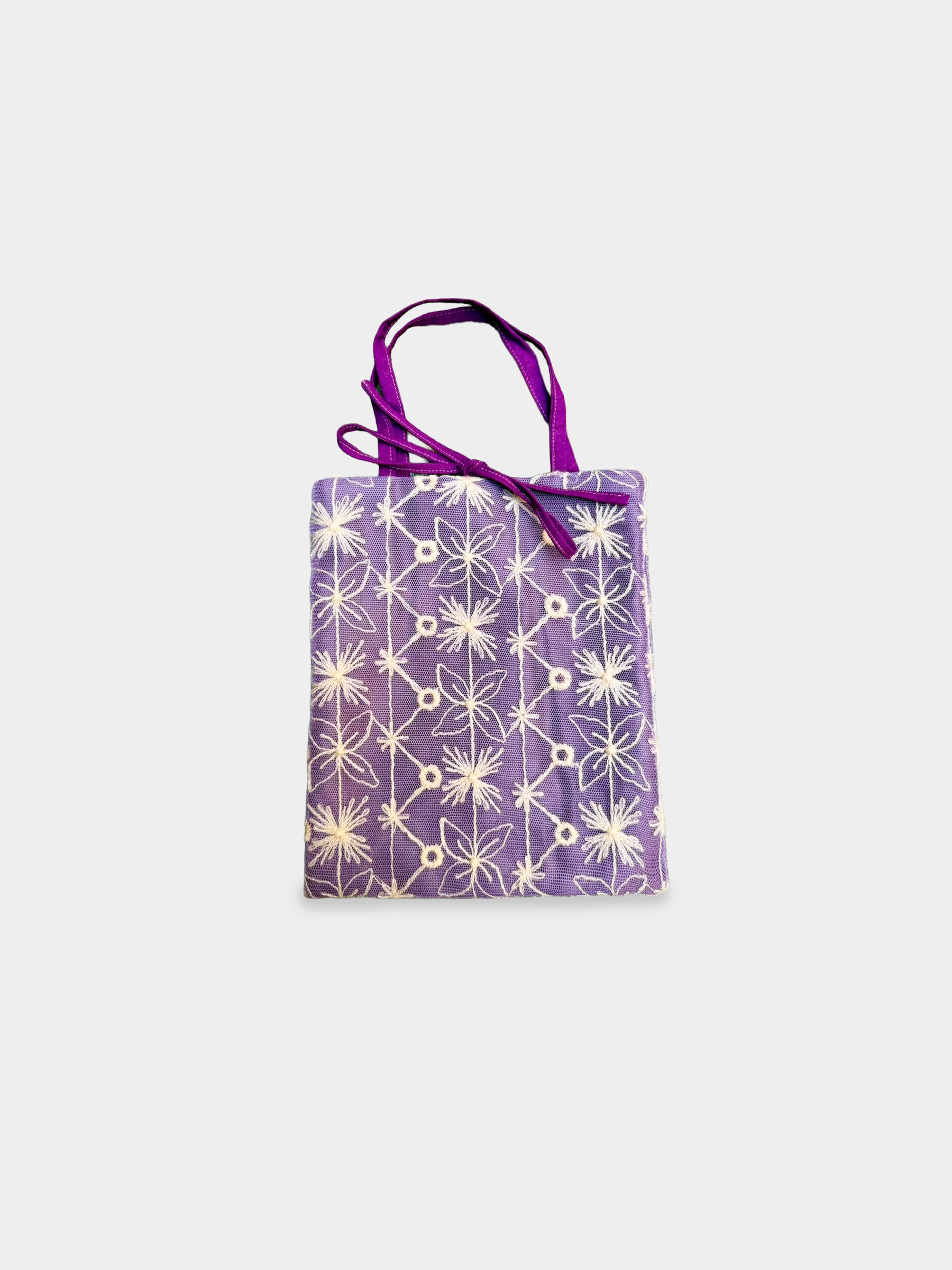 Agata Bag Floral Lilac borsa da sera in tessuto ricamato lilla Amimi Milano
