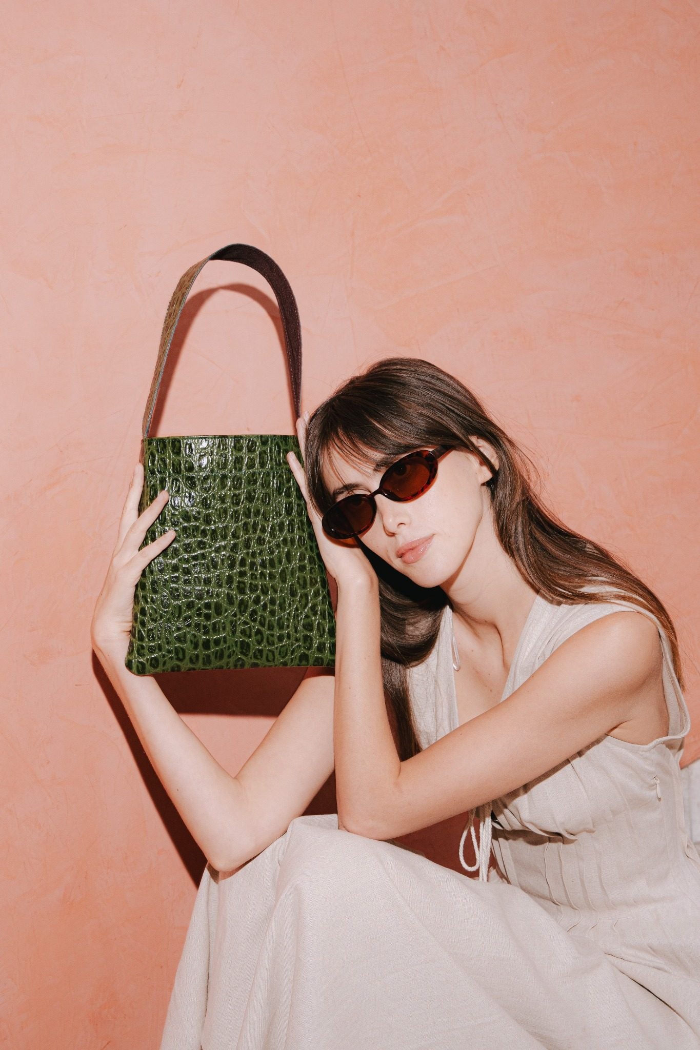 Lea Bag Cocco Green in pelle stampa cocco verde fatta a mano Amimì Milano