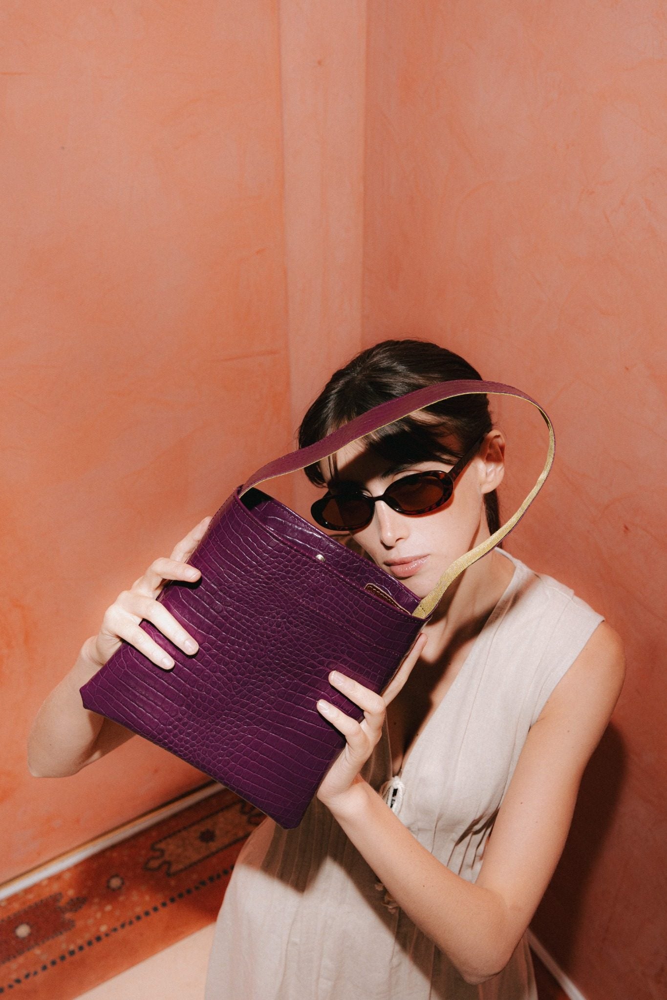 Lea Bag Cocco Purple in pelle stampa cocco viola fatta a mano Amimì Milano