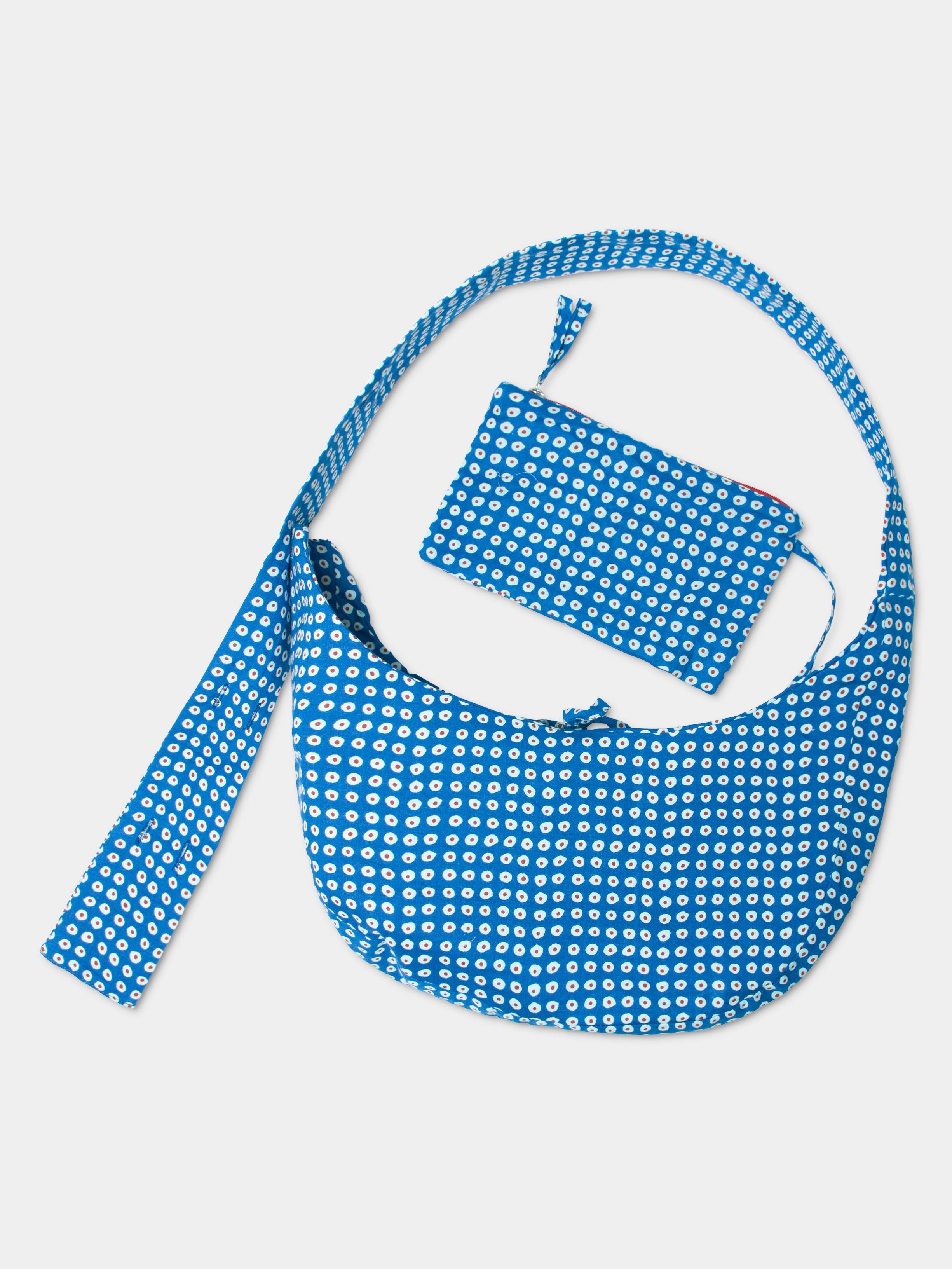 Nina Bag Pois Blue dettaglio tessuto cotone Amimi Milano