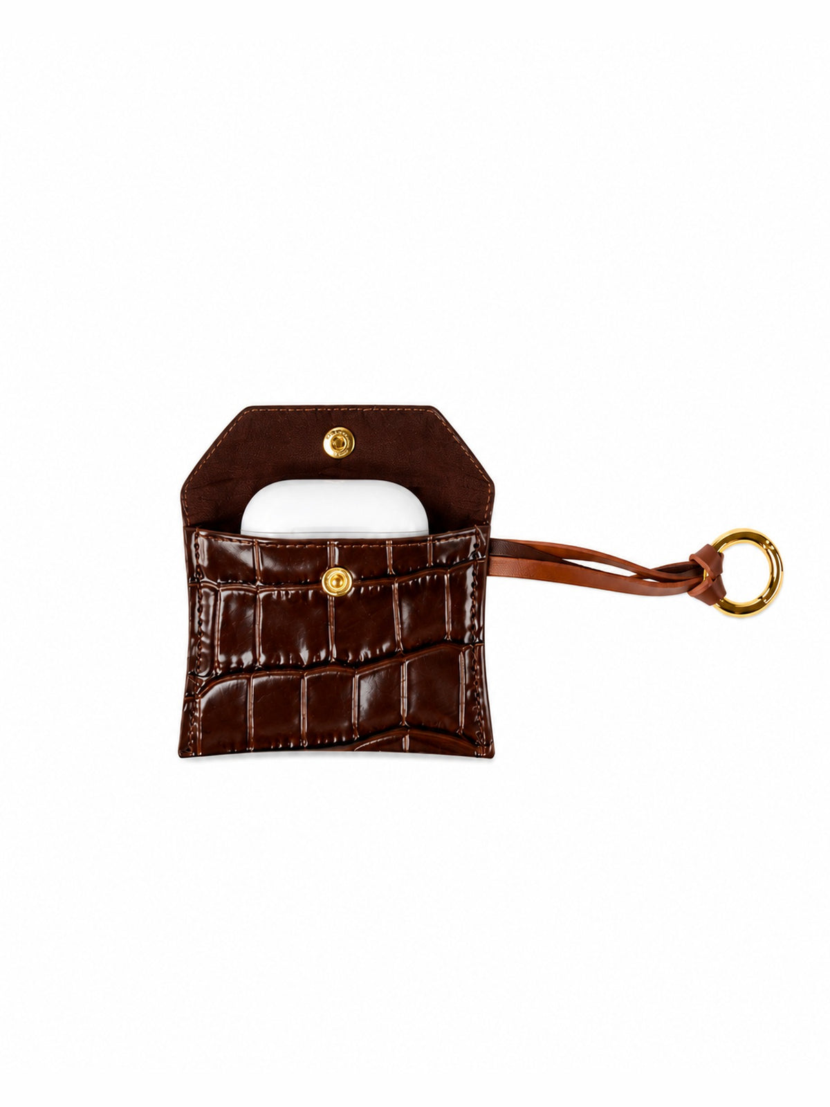 AirPods Case Cocco Brown pelle cocco marrone aperta Amimì Milano