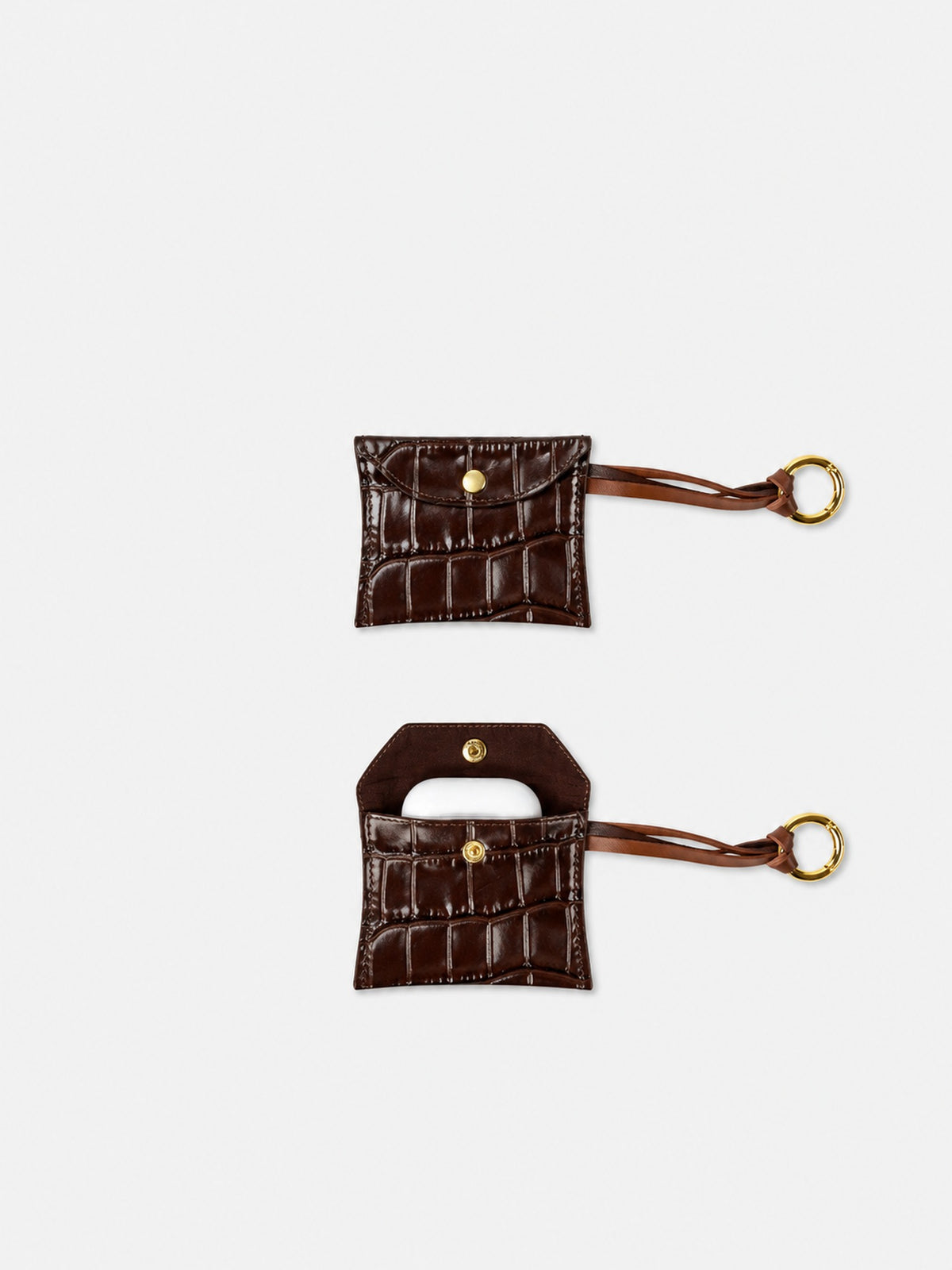 AirPods Case Cocco Brown pelle cocco marrone chiusa e aperta Amimì Milano