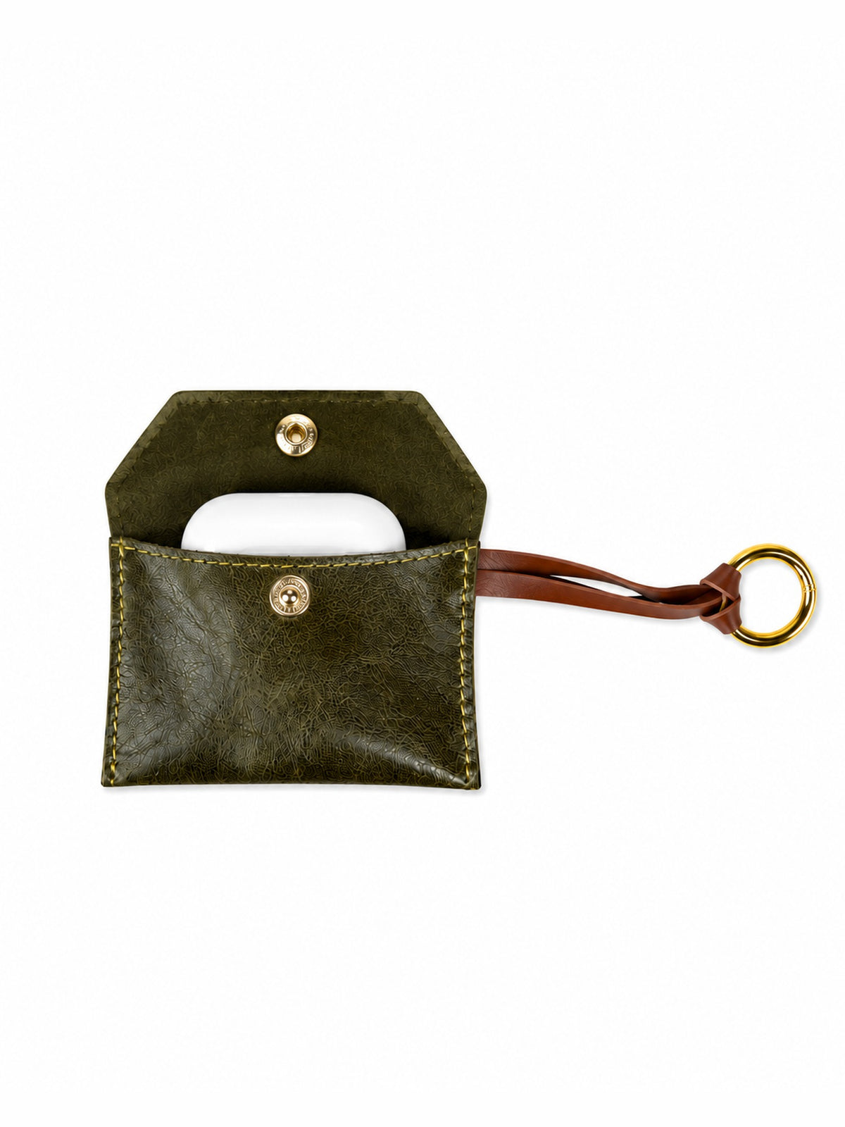 AirPods Case Military Green pelle verde militare aperta Amimì Milano