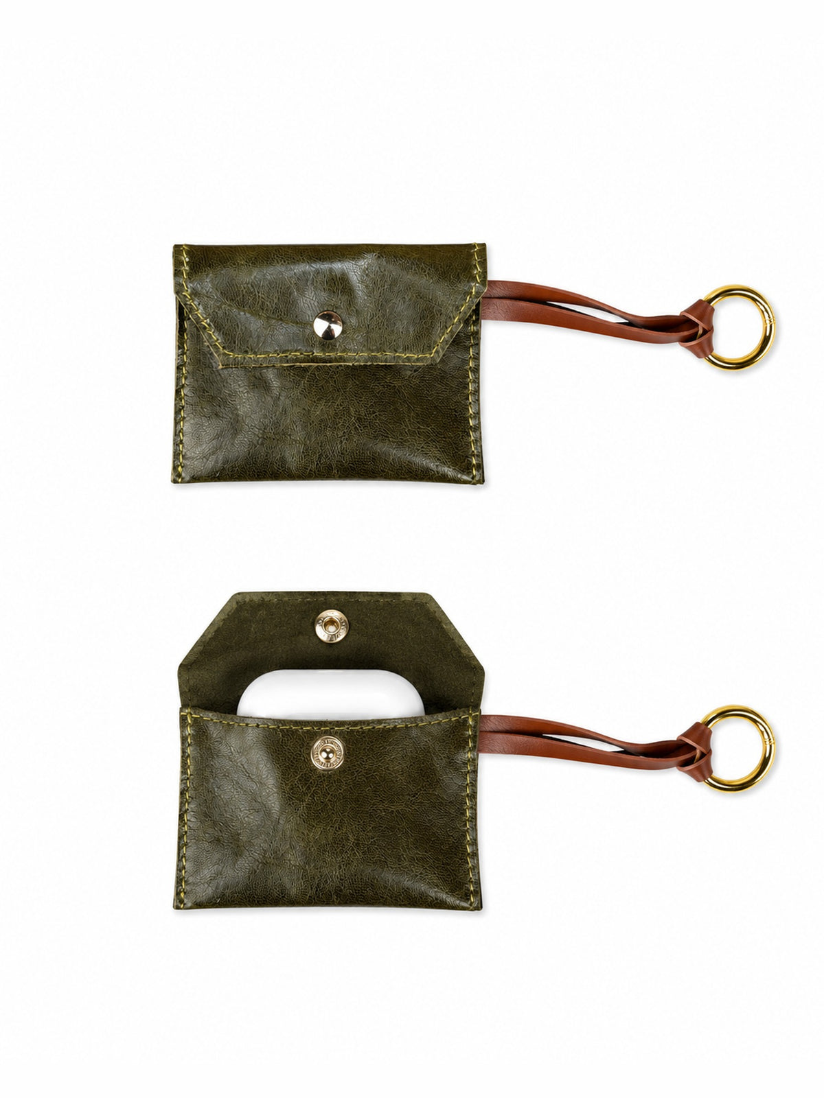 AirPods Case Military Green pelle verde militare chiusa e aperta Amimì Milano