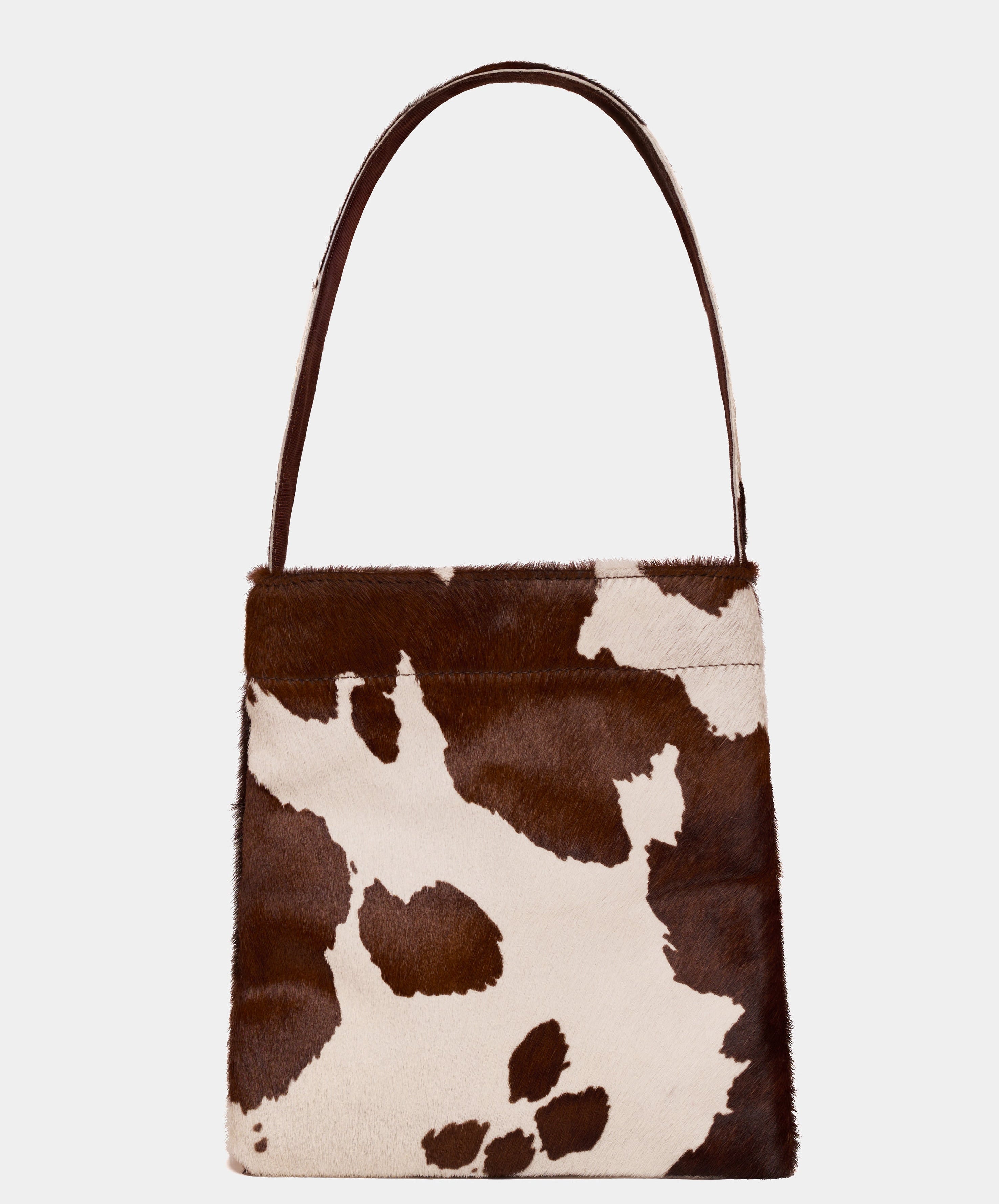 Lea Bag Brown & White Pony borsa a spalla in cavallino marrone e bianco, vista frontale, Amimi Milano